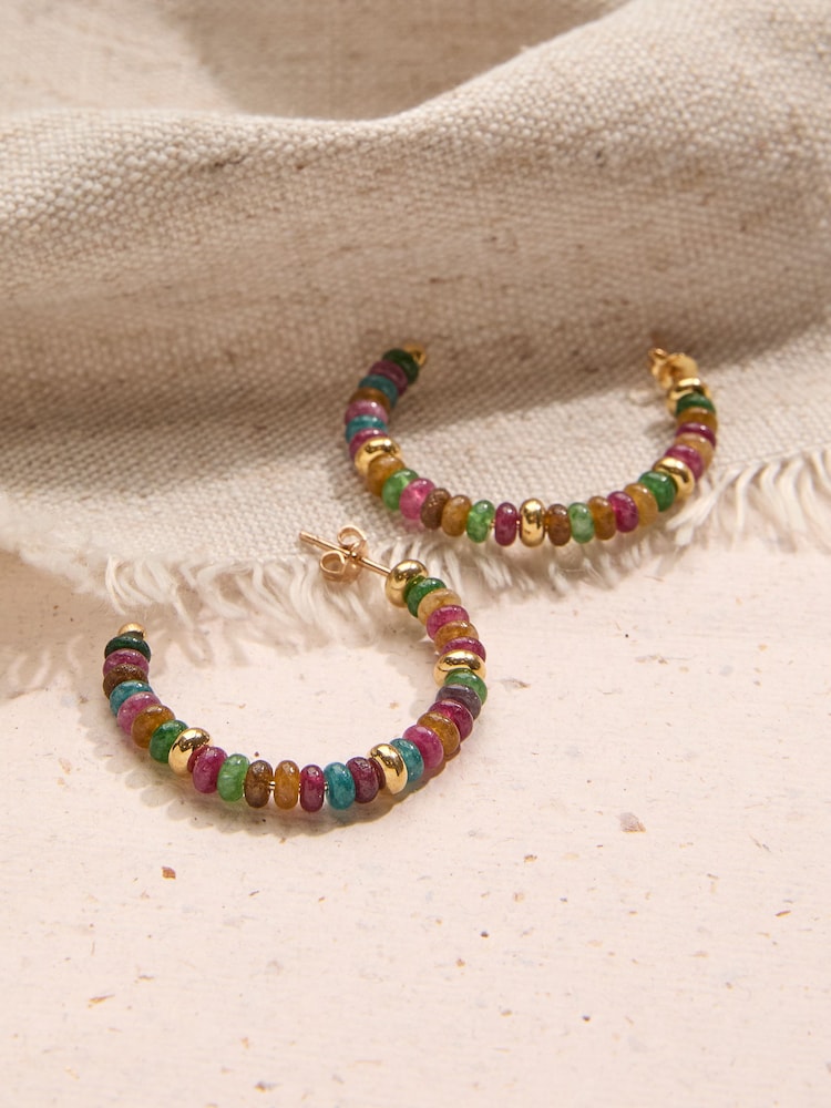 FatFace Multi Beaded Hoop Earrings - Image 1 of 3