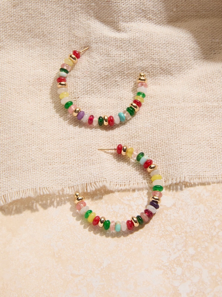 FatFace Blue Beaded Hoop Earrings - Image 2 of 2