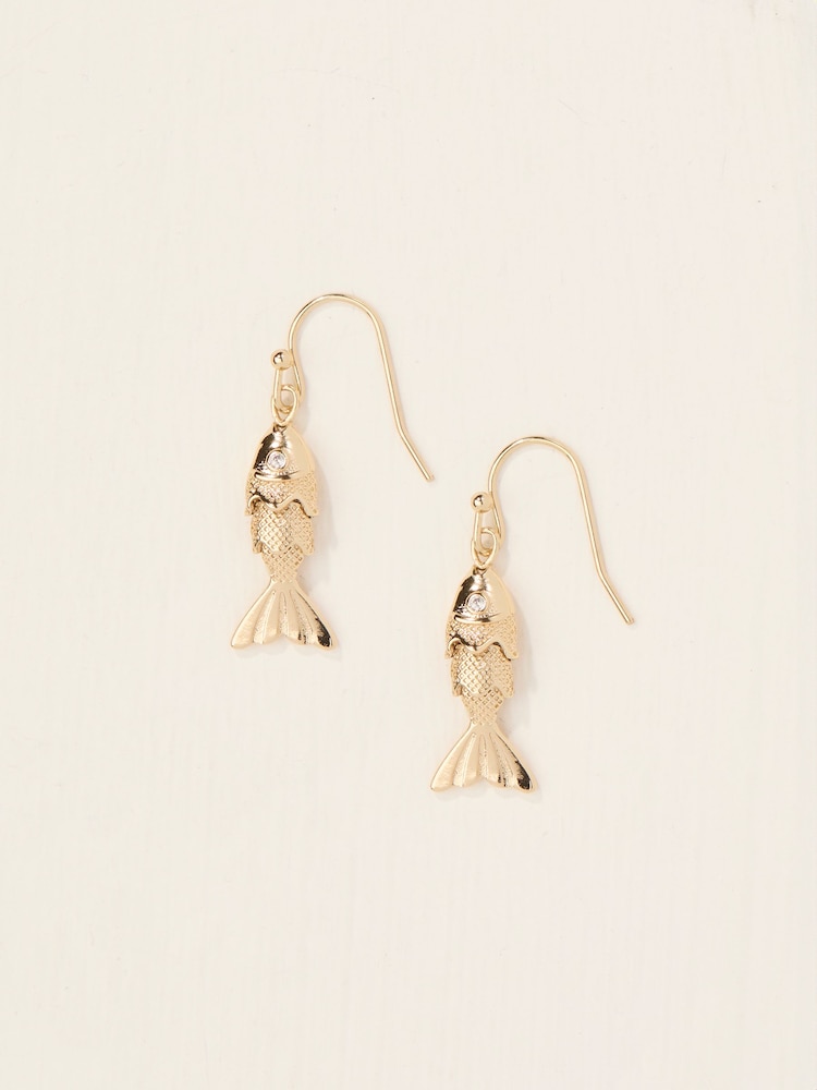 FatFace Gold Tone Fish Drop Earrings - Image 1 of 2