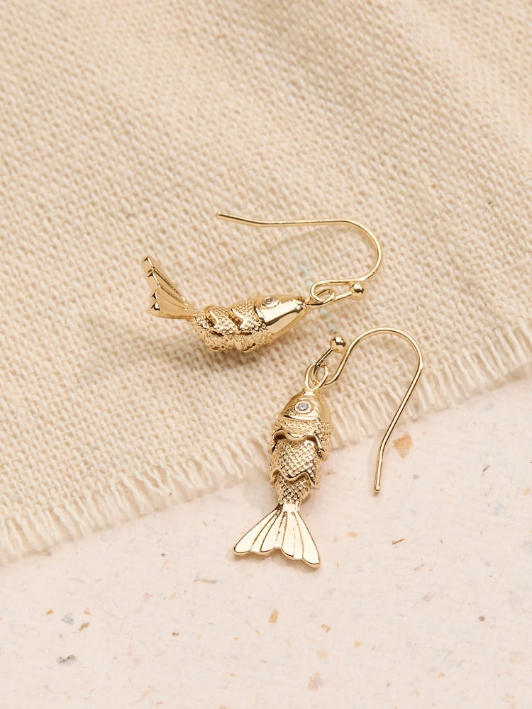 FatFace Gold Tone Fish Drop Earrings - Image 2 of 2