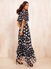 Friends Like These Black/White Petite Short Sleeve Chiffon Tiered Maxi Dress - Image 2 of 4