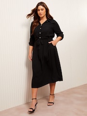 Friends Like These Black Curve Long Sleeve Midi Shirt Dress - Image 1 of 4