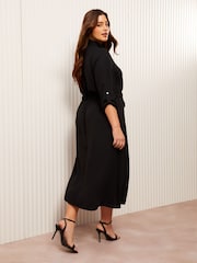 Friends Like These Black Curve Long Sleeve Midi Shirt Dress - Image 3 of 4