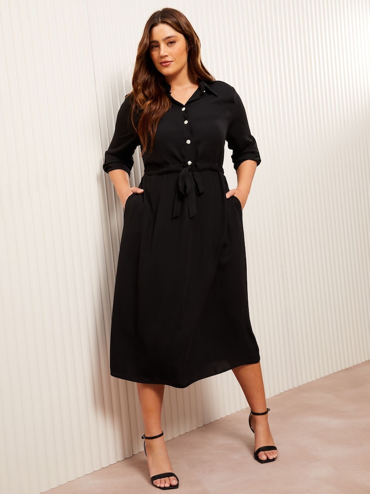 Friends Like These Black Curve Long Sleeve Midi Shirt Dress - Image 4 of 4 Friends Like These Black Curve Long Sleeve Midi Shirt Dress - Image 4 of 4
