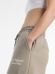 New Balance Khaki Green Womens Linear Heritage Wide Leg Joggers - Image 8 of 10