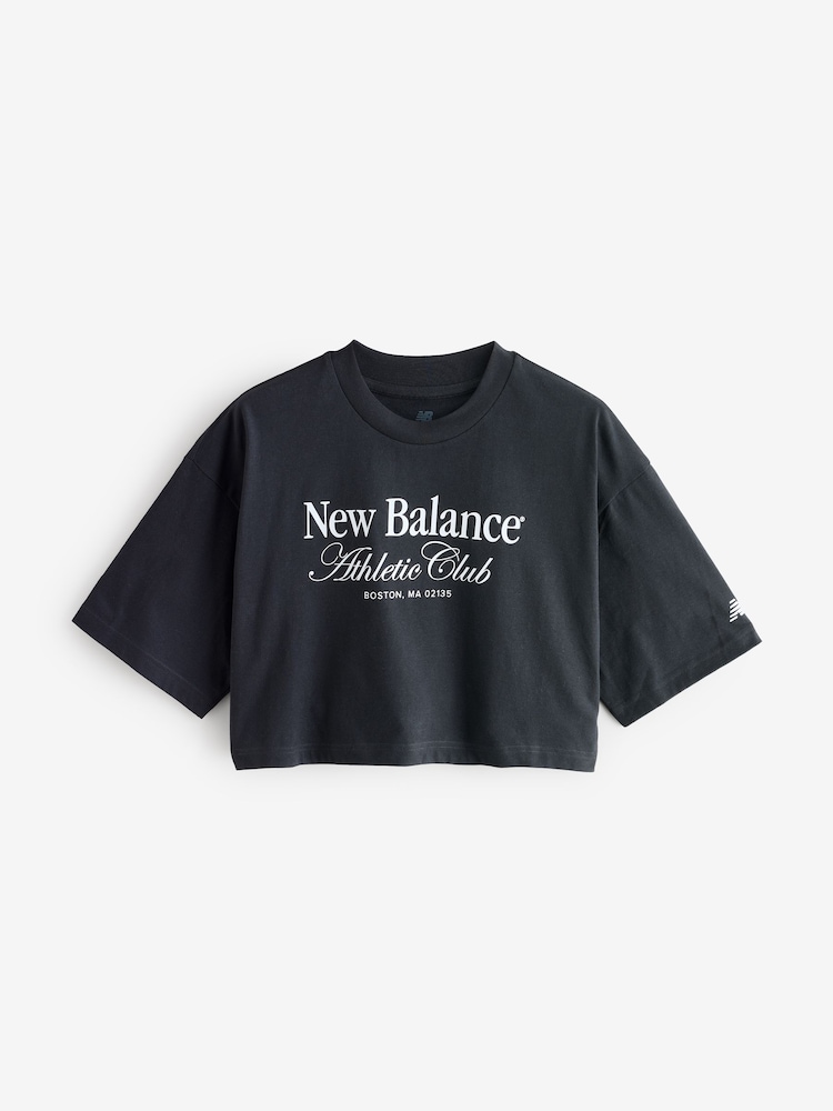 New Balance Black Womens Linear Heritage Athletics Club 100% Cotton T-Shirt - Image 1 of 1