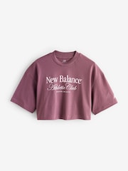 New Balance Plum Purple Womens Linear Heritage Athletics Club 100% Cotton T-Shirt - Image 1 of 1