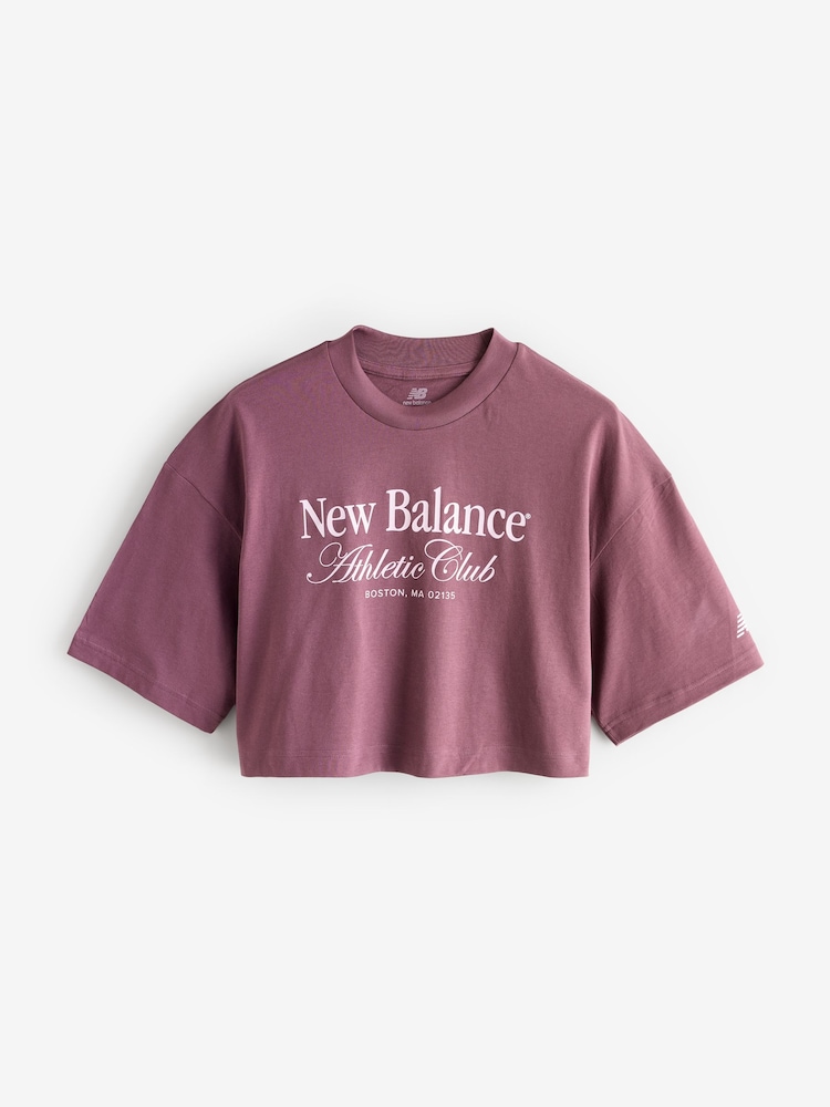 New Balance Plum Purple Womens Linear Heritage Athletics Club 100% Cotton T-Shirt - Image 1 of 1 New Balance Plum Purple Womens Linear Heritage Athletics Club 100% Cotton T-Shirt - Image 1 of 1