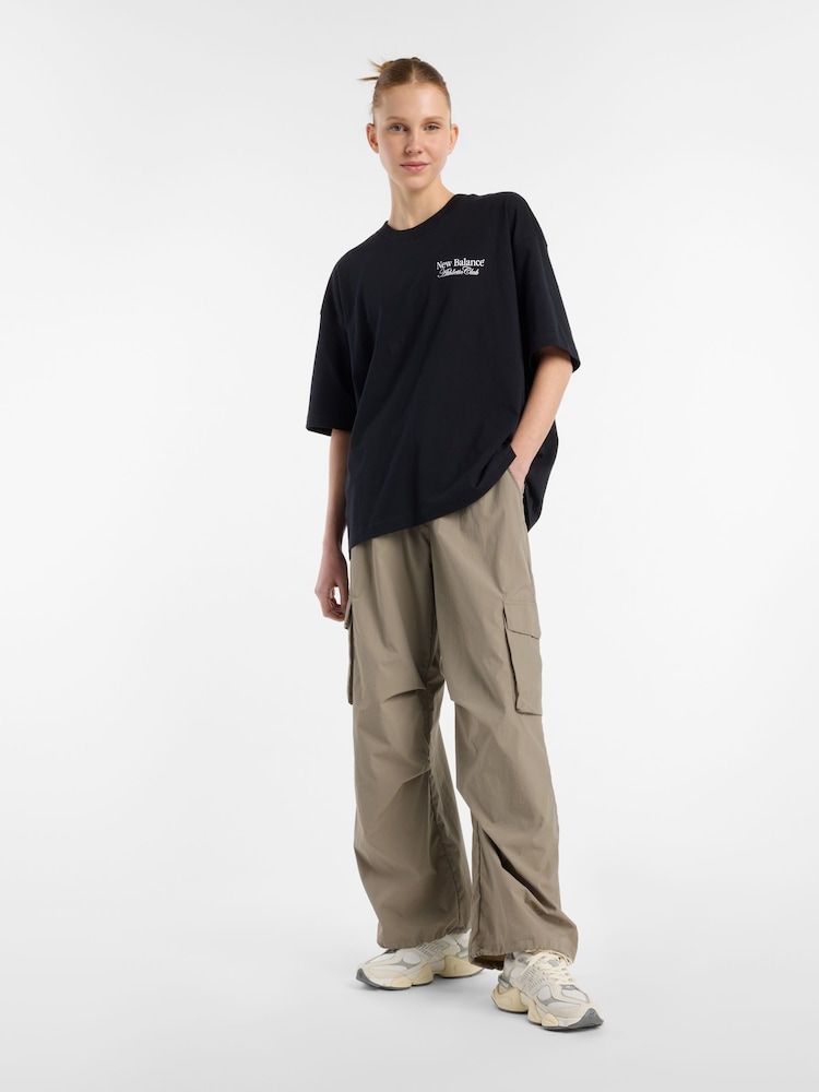 New Balance Black Womens Oversized  Linear Heritage 100% Cotton T-Shirt - Image 1 of 9