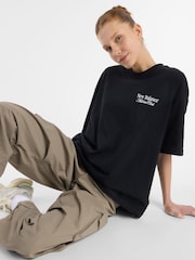 New Balance Black Womens Oversized  Linear Heritage 100% Cotton T-Shirt - Image 3 of 9