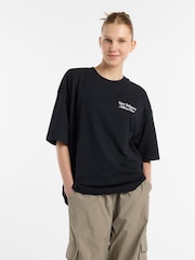 New Balance Black Womens Oversized  Linear Heritage 100% Cotton T-Shirt - Image 4 of 9