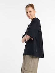 New Balance Black Womens Oversized  Linear Heritage 100% Cotton T-Shirt - Image 5 of 9