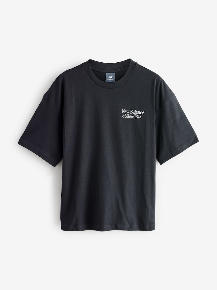 New Balance Black Womens Oversized  Linear Heritage 100% Cotton T-Shirt - Image 9 of 9