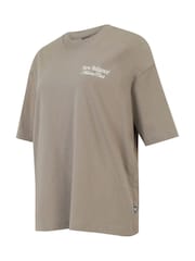 New Balance Khaki Green Womens Oversized  Linear Heritage 100% Cotton T-Shirt - Image 2 of 3
