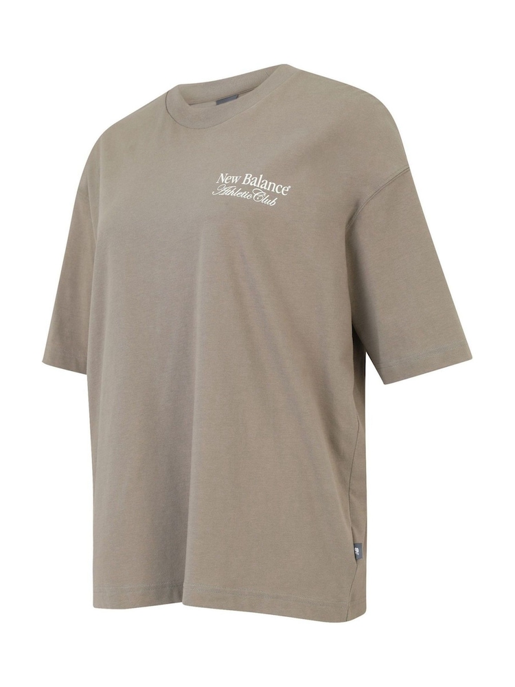 New Balance Khaki Green Womens Oversized  Linear Heritage 100% Cotton T-Shirt - Image 2 of 3