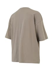 New Balance Khaki Green Womens Oversized  Linear Heritage 100% Cotton T-Shirt - Image 3 of 3