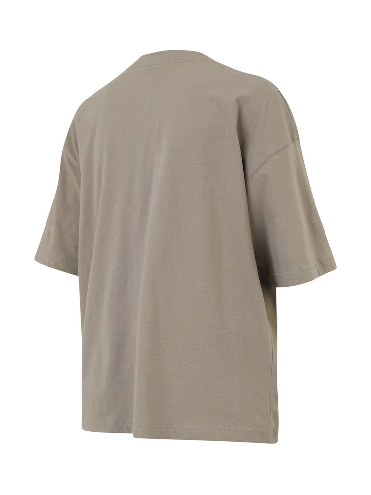 New Balance Khaki Green Womens Oversized  Linear Heritage 100% Cotton T-Shirt - Image 3 of 3