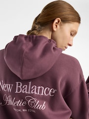 New Balance Plum Purple Womens Linear Hertiage Athletics Club Hoodie - Image 7 of 12