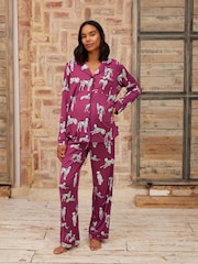 Chelsea Peers Red Maternity Dalmation Dog Print Button Up Long Pyjamas Set - Image 1 of 5