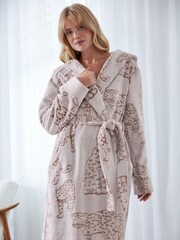 Chelsea Peers Brown Fleece Burnout Leopard Print Dressing Gown - Image 2 of 5