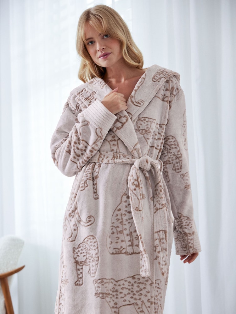 Chelsea Peers Brown Fleece Burnout Leopard Print Dressing Gown - Image 2 of 5
