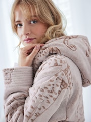 Chelsea Peers Brown Fleece Burnout Leopard Print Dressing Gown - Image 4 of 5