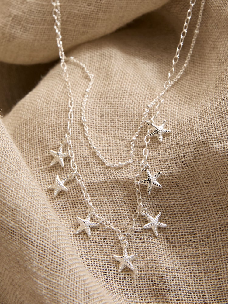 FatFace Silver Tone Starfish Layered Necklace - Image 2 of 2