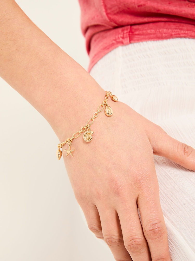 FatFace Gold Tone Shell Charm Bracelet - Image 2 of 4