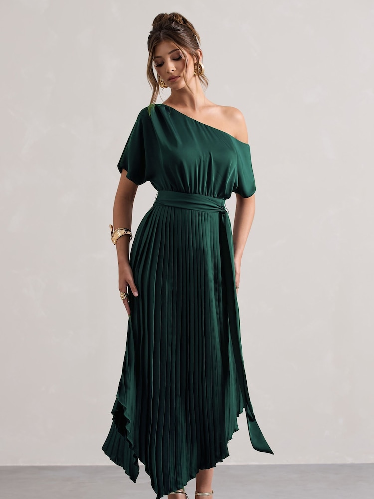 Club L London India asymmetrisches Plissee-Maxikleid aus Satin - Bild 1 von 5 Club L London India asymmetrisches Plissee-Maxikleid aus Satin - Bild 1 von 5