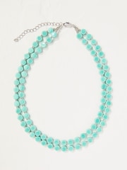 FatFace Turquoise Blue Double Layered Beaded Necklace - Image 1 of 2