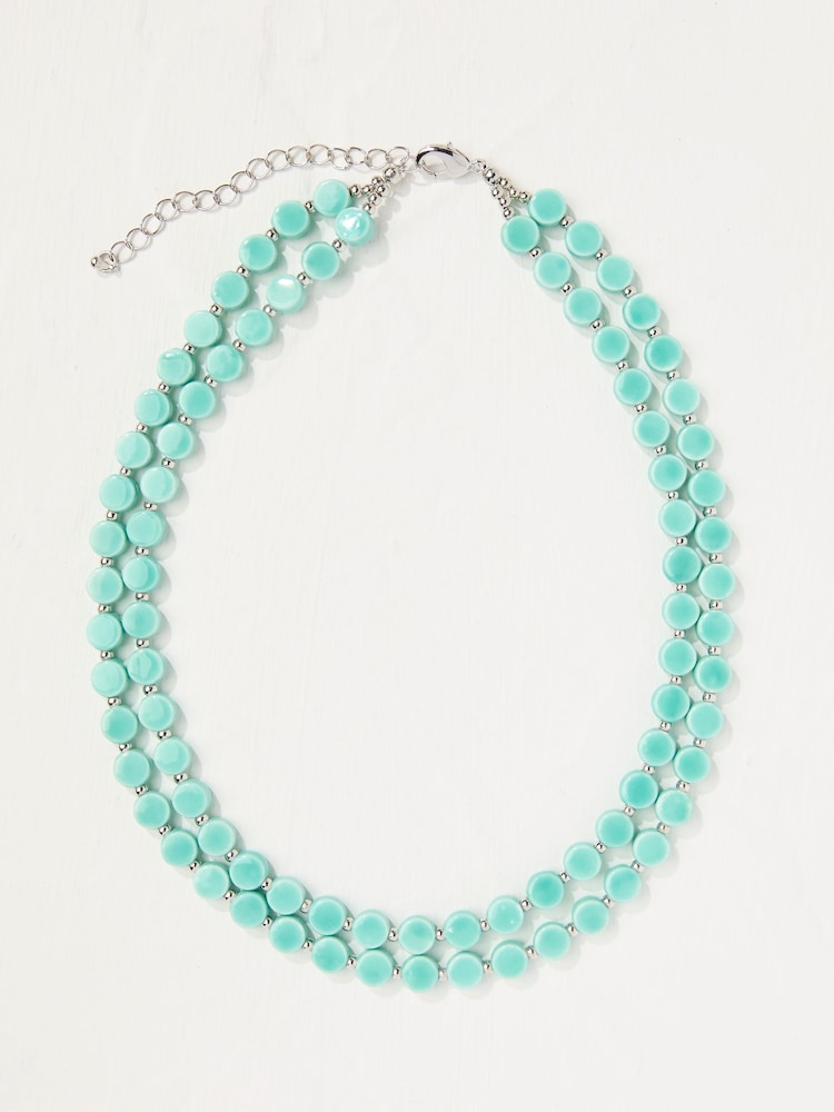 FatFace Turquoise Blue Double Layered Beaded Necklace - Image 1 of 2