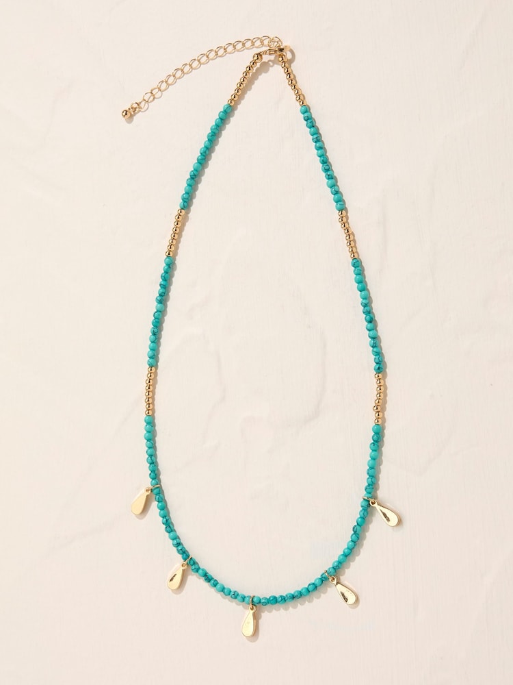 FatFace Turquoise Blue Beaded Charm Necklace - Image 1 of 2