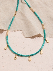 FatFace Turquoise Blue Beaded Charm Necklace - Image 2 of 2