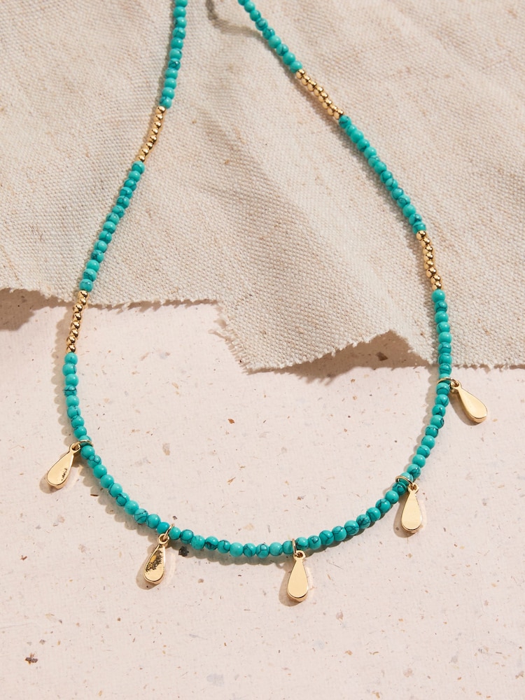 FatFace Turquoise Blue Beaded Charm Necklace - Image 2 of 2