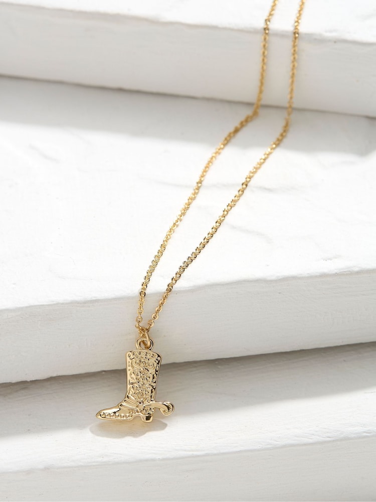 FatFace Gold Tone Cowboy Boot Pendant Necklace - Image 1 of 2