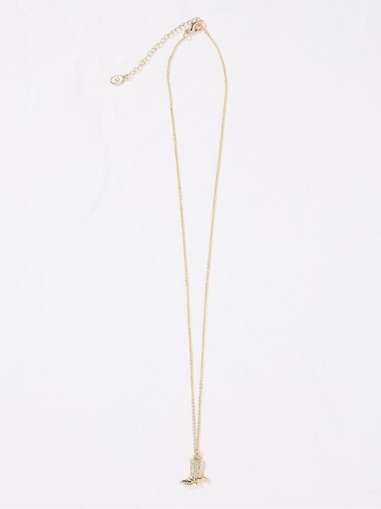 FatFace Gold Tone Cowboy Boot Pendant Necklace - Image 2 of 2