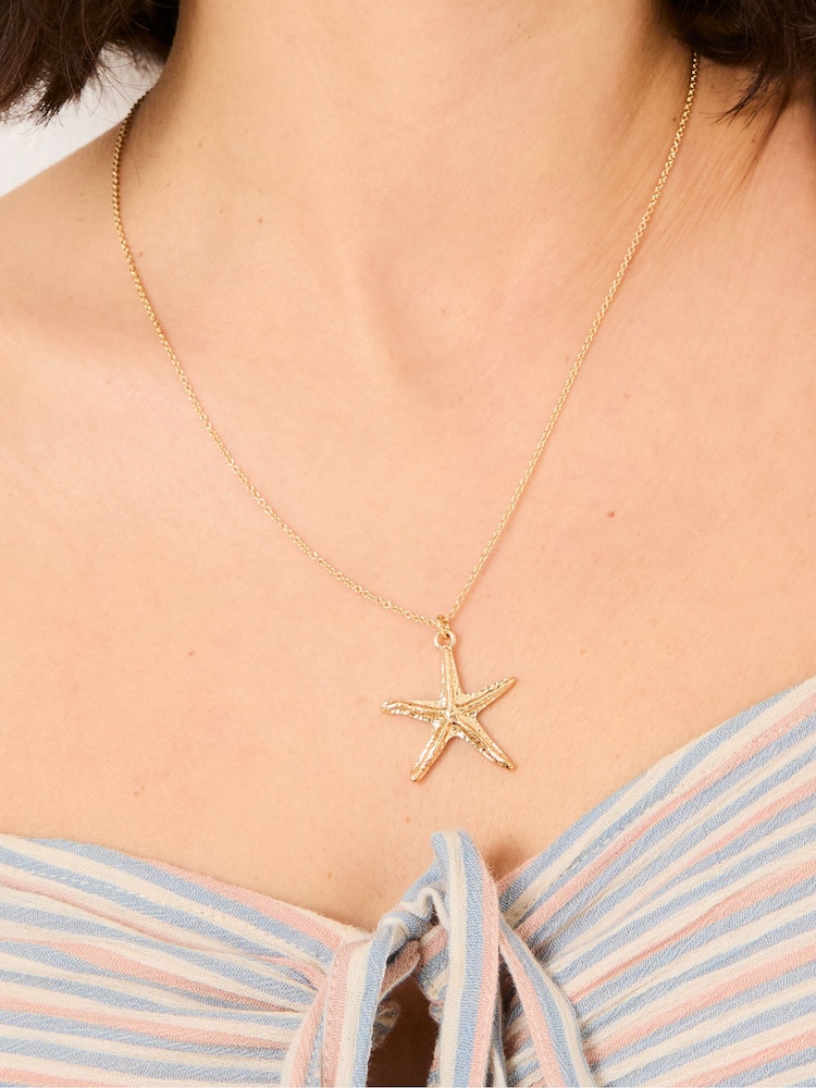 FatFace Gold Tone Starfish Pendant Necklace - Image 2 of 4