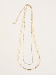 FatFace Gold Tone Double Layered Necklace - Image 1 of 2