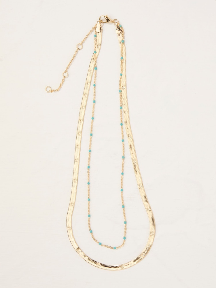 FatFace Gold Tone Double Layered Necklace - Image 1 of 2