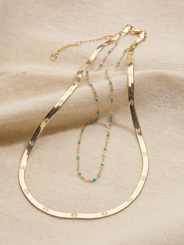 FatFace Gold Tone Double Layered Necklace - Image 2 of 2