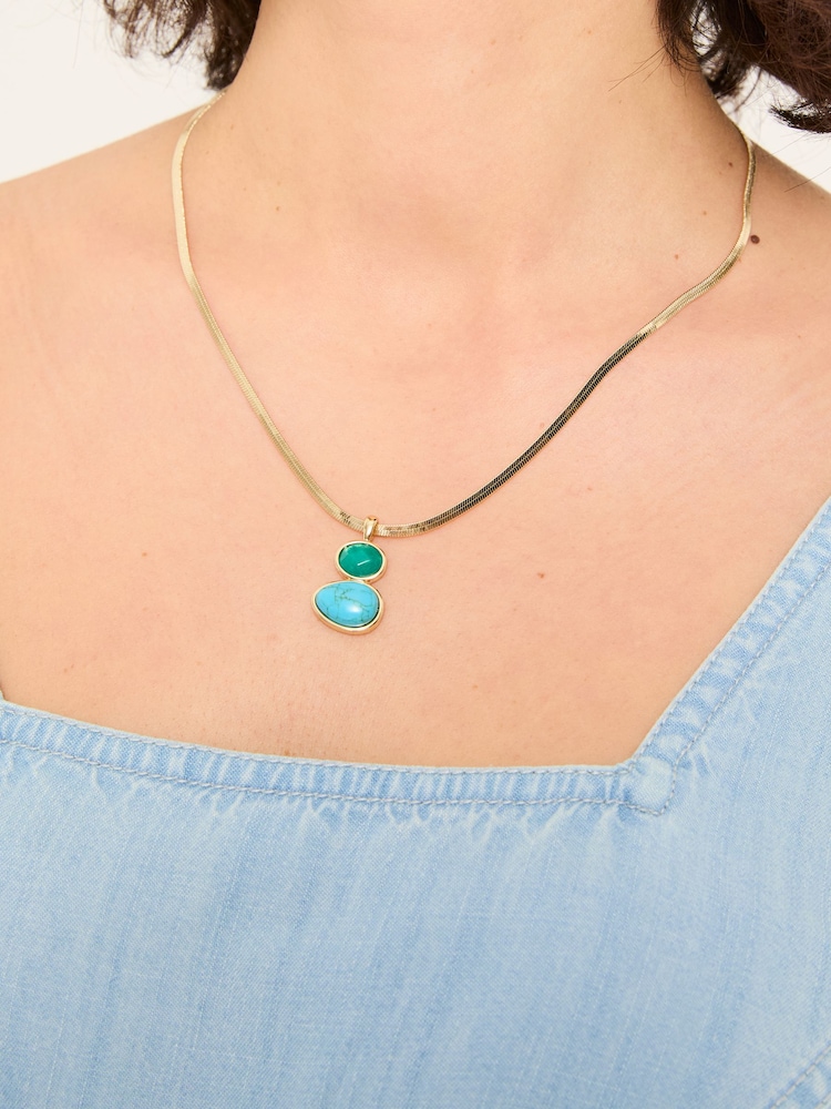 FatFace Gold Tone Double Stone Pendant Necklace - Image 1 of 4