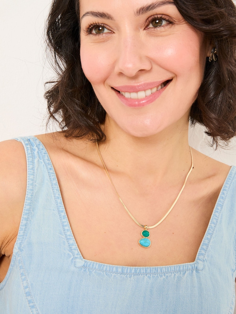FatFace Gold Tone Double Stone Pendant Necklace - Image 2 of 4