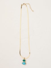 FatFace Gold Tone Double Stone Pendant Necklace - Image 3 of 4