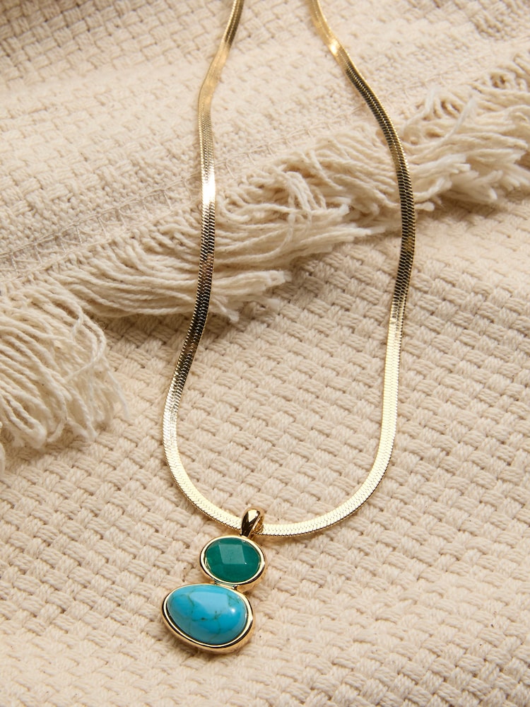 FatFace Gold Tone Double Stone Pendant Necklace - Image 4 of 4