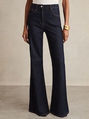 Reiss Dark Blue Bonnie Petite Mid Rise Flared Jeans - Image 3 of 7
