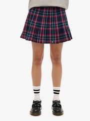 Superdry Blue Vintage Check Pleated Mini Skirt - Image 1 of 5