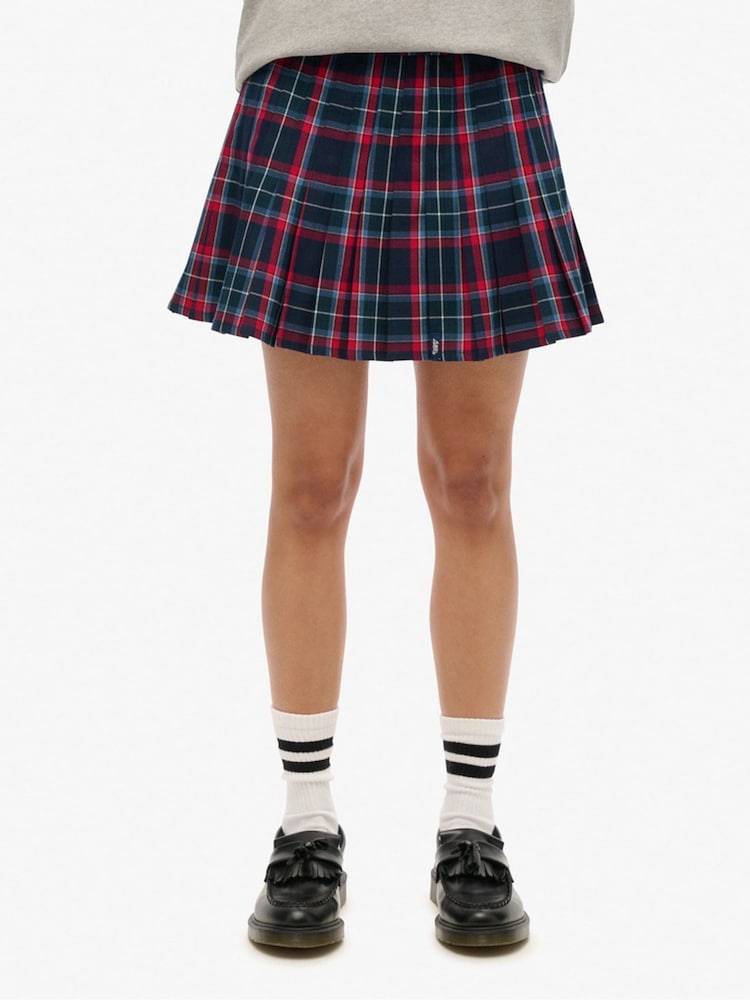 Superdry Blue Vintage Check Pleated Mini Skirt - Image 1 of 5