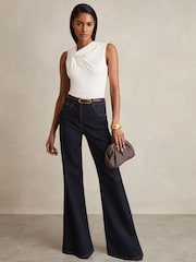 Reiss Dark Blue Bonnie Mid Rise Flared Jeans - Image 1 of 6