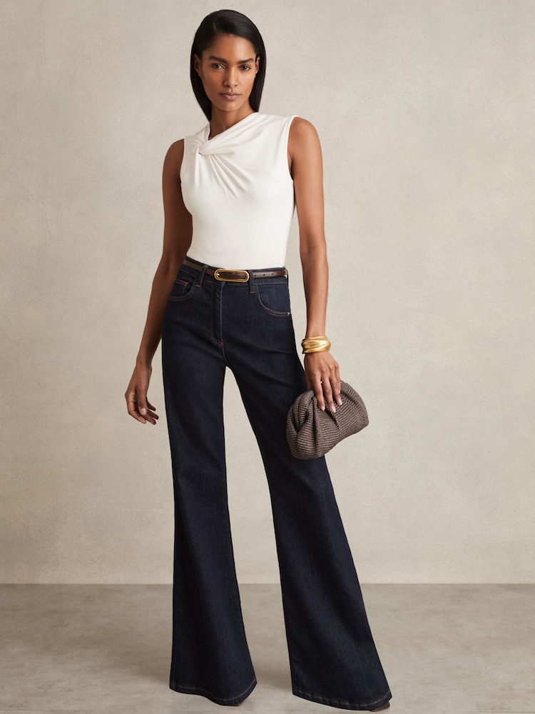 Reiss Dark Blue Bonnie Mid Rise Flared Jeans - Image 1 of 6