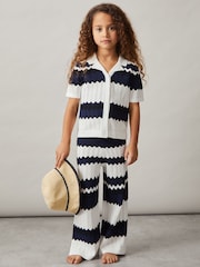 Reiss Navy Alba 13-14 yrs Zig-Zag Pointelle-Knit Top - Image 2 of 5